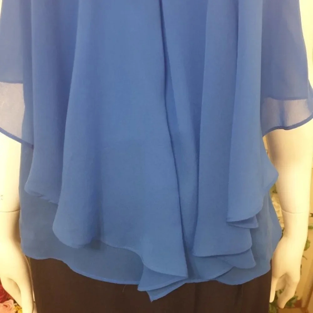 FOREVER NEW Blue V-Neck Layered Flowy Top AU-8 w/ Adjustable Spaghetti Straps - Picture 8 of 15